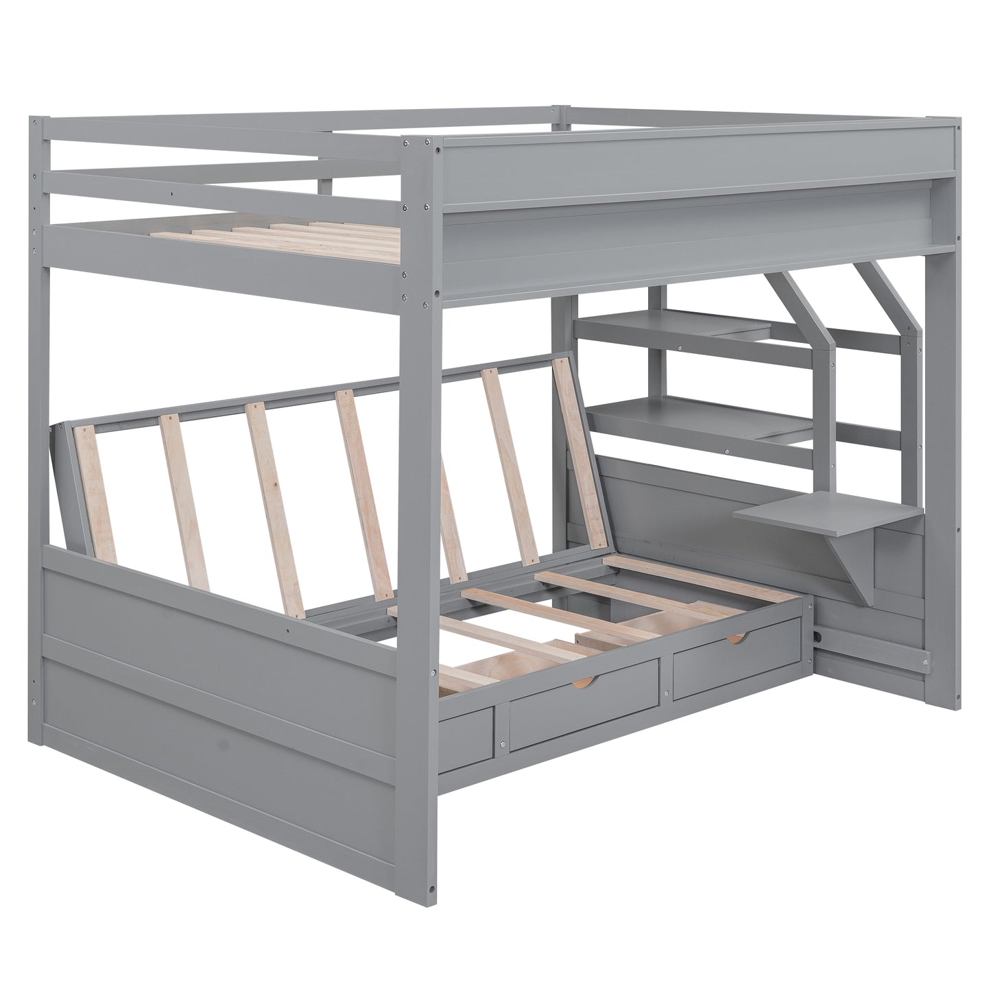 Graywood Convertible Bunk Bed with Storage Staircase and Bedside Table