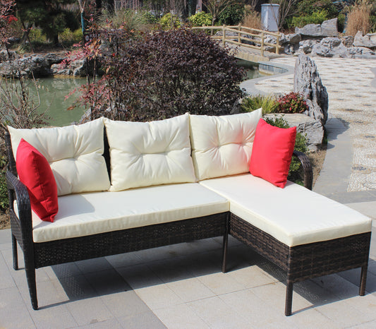 Hutson 2 Pc Outdoor Patio Wicker Ratten Sectional Sofa - Brown