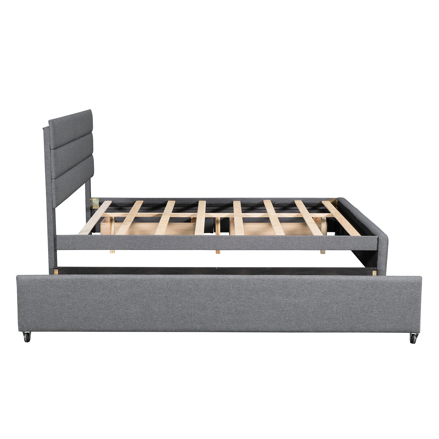 Eira Queen Size Upholstered Platform Bed with Trundle - Grey