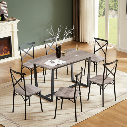 Barna 7pc Dining Set Table 6x Side Chairs - Gray