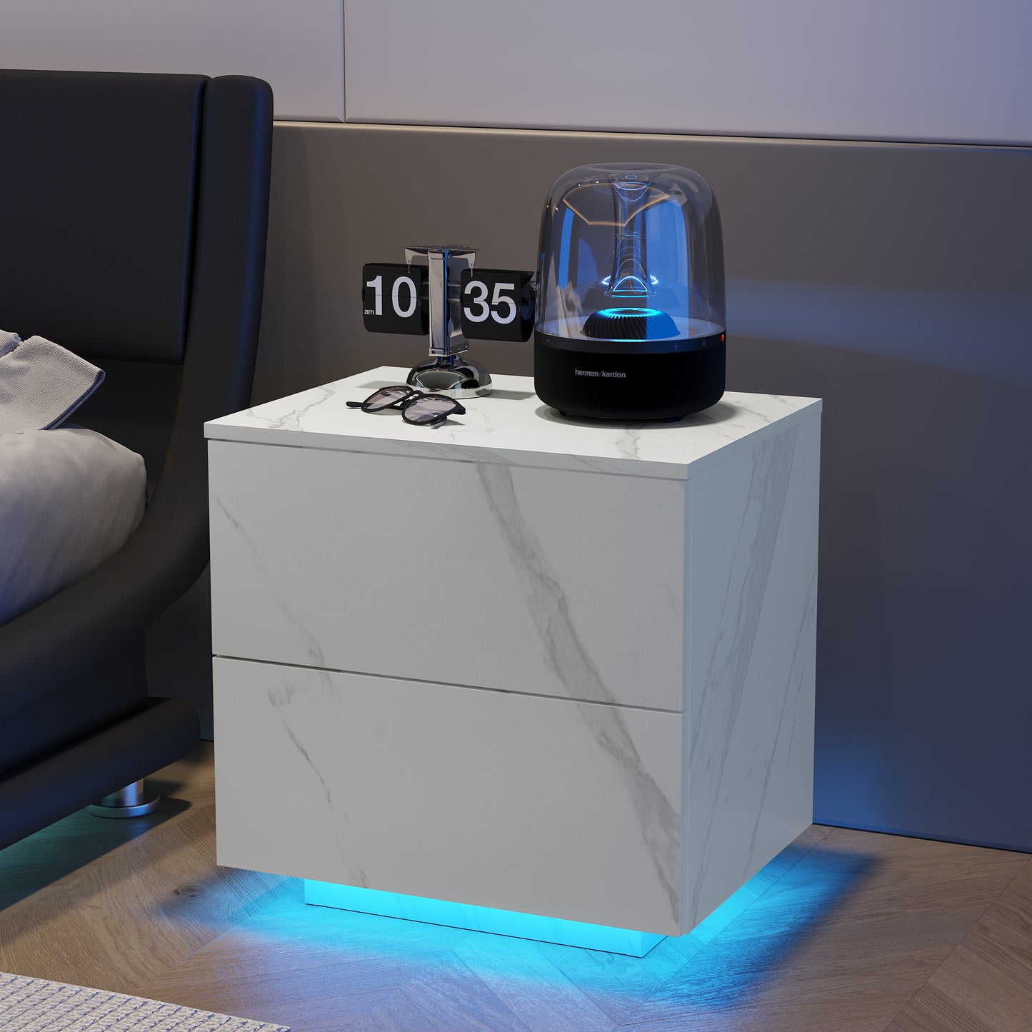 Nami Nightstand with LED Strip Lights - White