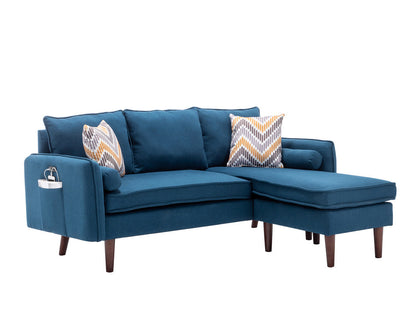 Mia Sectional Sofa Chaise with USB Charger & Pillows - Blue