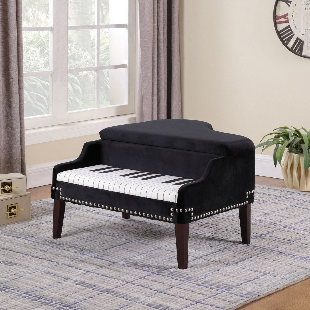 Piano Silver Nailheads Storage Ottoman  - Navy Blue