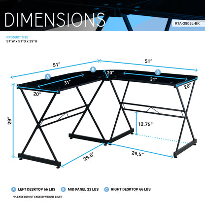 Go Green Woods L-Shaped Glass Computer Desk - Black