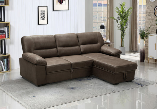 Kipling Microfiber Reversible Sleeper Sectional Sofa - Brown