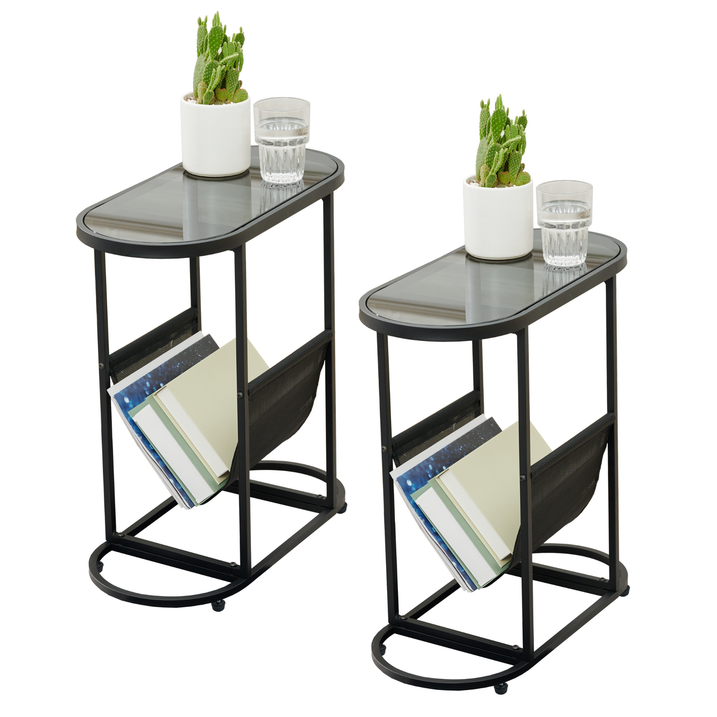 Duet Acacia Oval Small Side Tables  (Set of 2) - Black