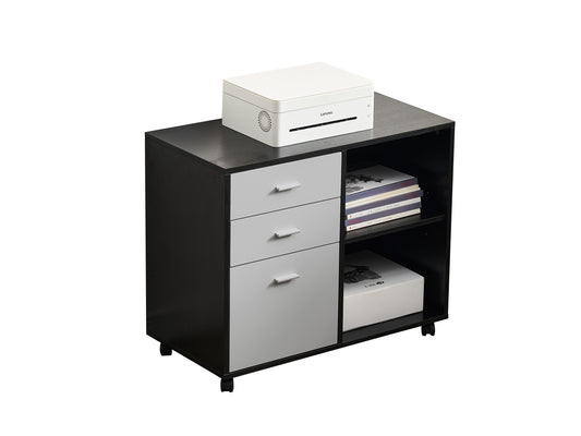 32'' Wide 3 -Drawer Mobile Filing Cabinet - Black oak and Grey