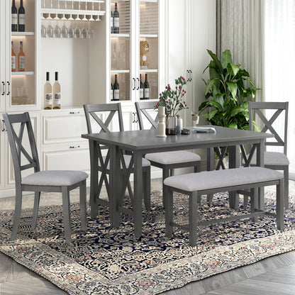 Stella 6pc Dining Set Solid Wood Table 4x Side Chairs And Bench - Gray