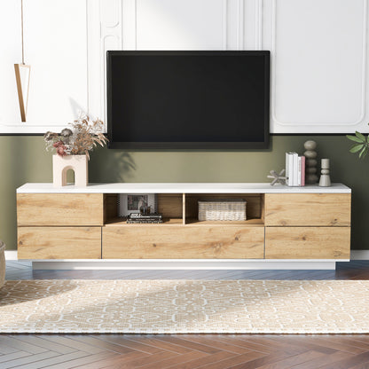 Dena Modern TV stand with Door Rebound Device - Natural+White