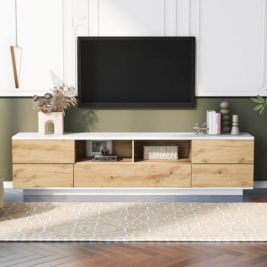 Dena Modern TV stand  with Door Rebound Device - Natural+White