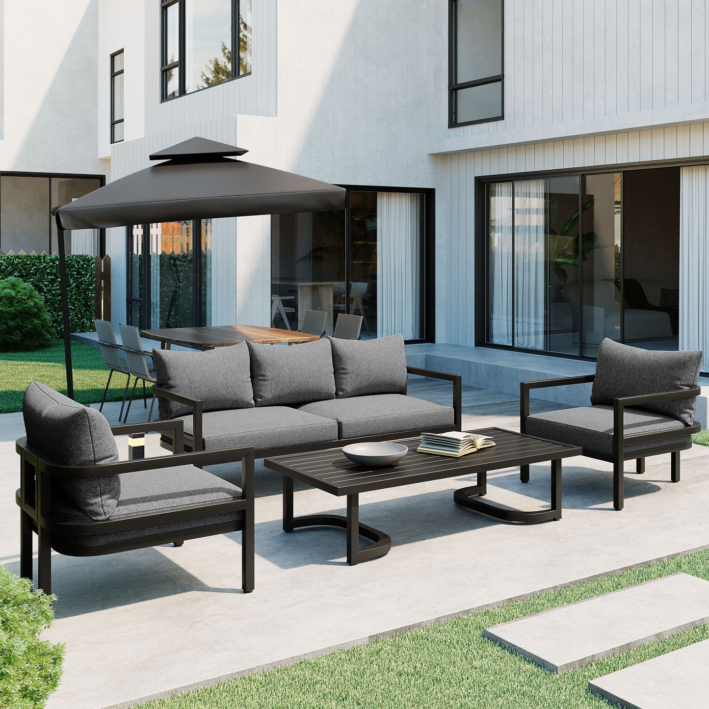 Rosio 4 Pc Outdoor Patio Seating Set - Light Gray