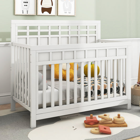 Baby Safe Crib Pine Solid Wood Non-Toxic  - White