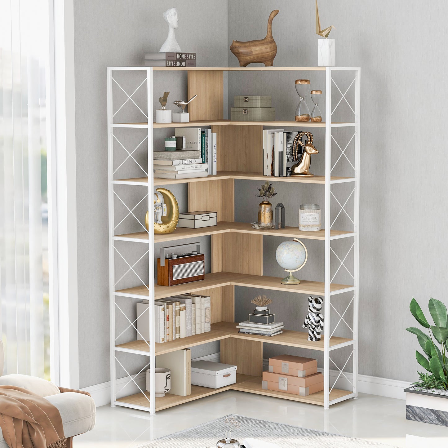 L-Shaped Corner Bookcase - Oak