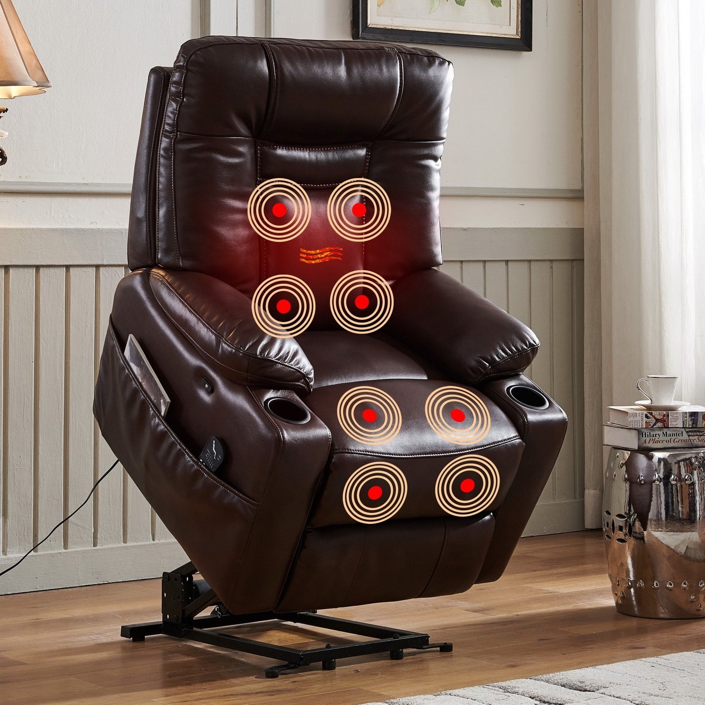 Cove Large size Electric Power Lift Recliner Chair with Massage and Heat - Brown