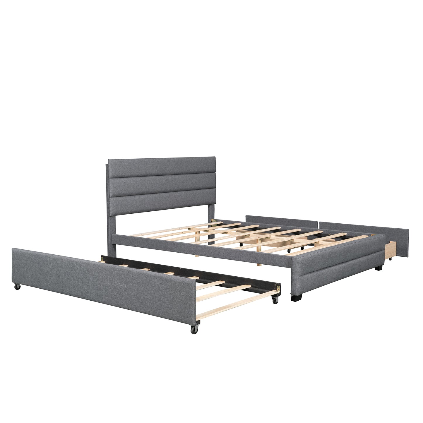 Eira Queen Size Upholstered Platform Bed with Trundle - Grey