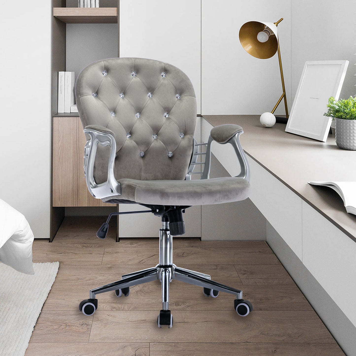 Glamourous Velvet Office Chair - Gray