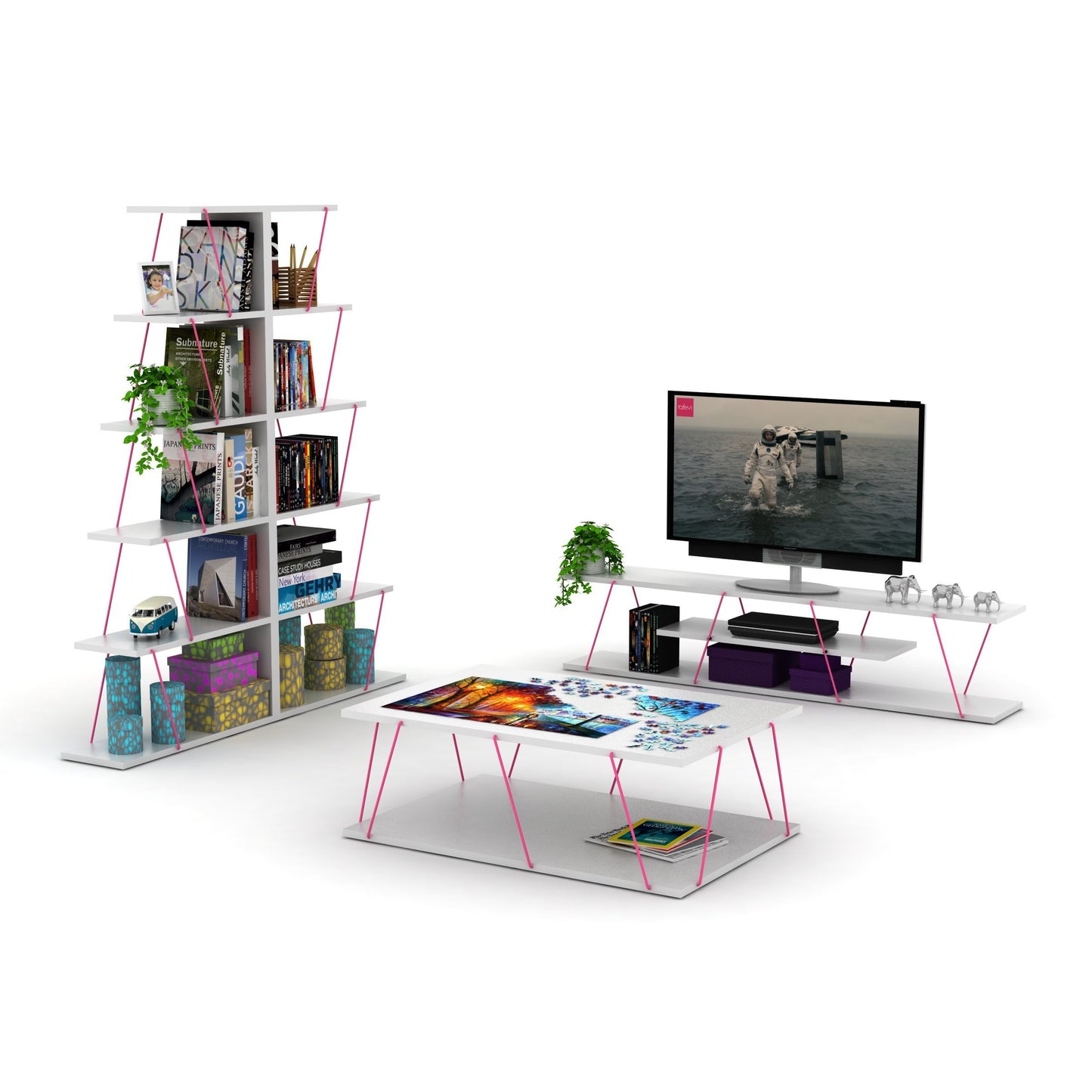 Modern Space-Saver  Ladder Bookshelf Organizer - White