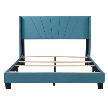 Royal Comfort Queen Size Velvet Upholstered Platform Bed - Blue