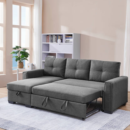 Orion 3-Seater Modular Fabric Convertible Reversible Sleeper Sectional Sofa - Dark Grey