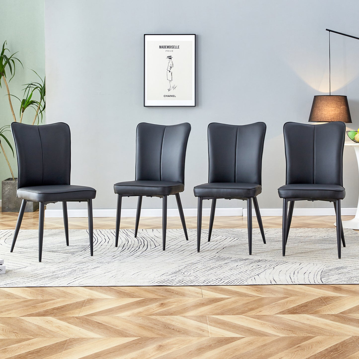 Carver PU Dining Chair Black Metal Leg (Set of 4) - Black