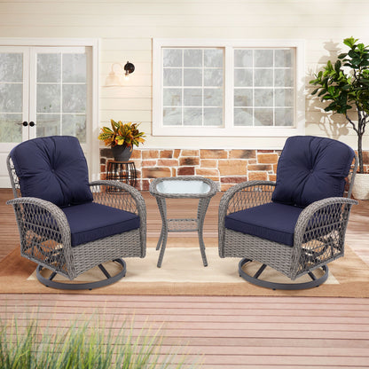 Tompkins 3 Pc Outdoor Swivel Rocker Patio Chairs - Navy Blue