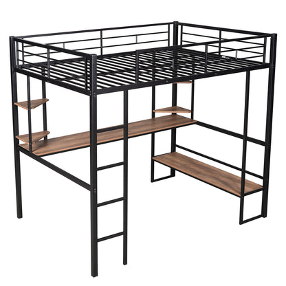 Black Beauty Loft Bed with Long Desk and Shelves