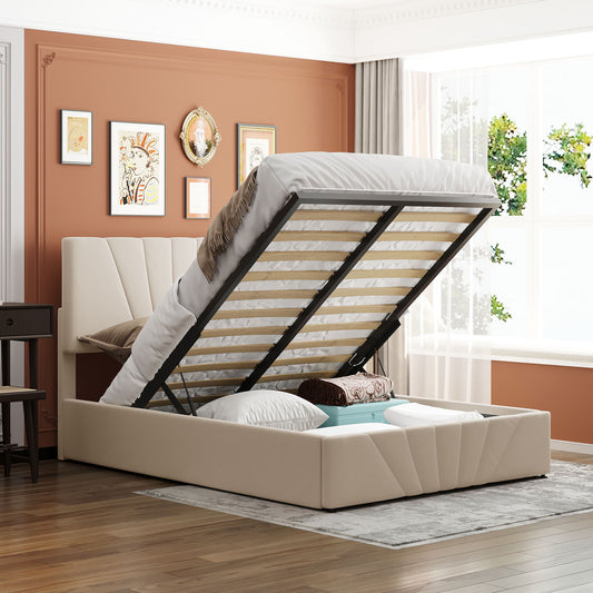 Toss Full Size Storage Bed w Hydraulic System - Beige