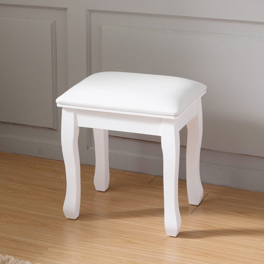 Vanity Stool Padded Makeup Chair Bench with Solid Wood Legs - White