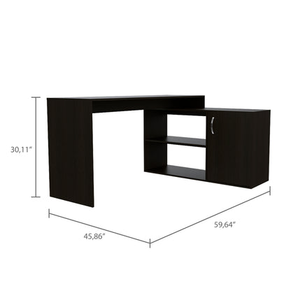 Eco Wood L-Shaped Office Desk - Black Wengue