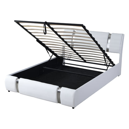 Quillon Queen Size Storage Platform Bed w Hydraulic System - White