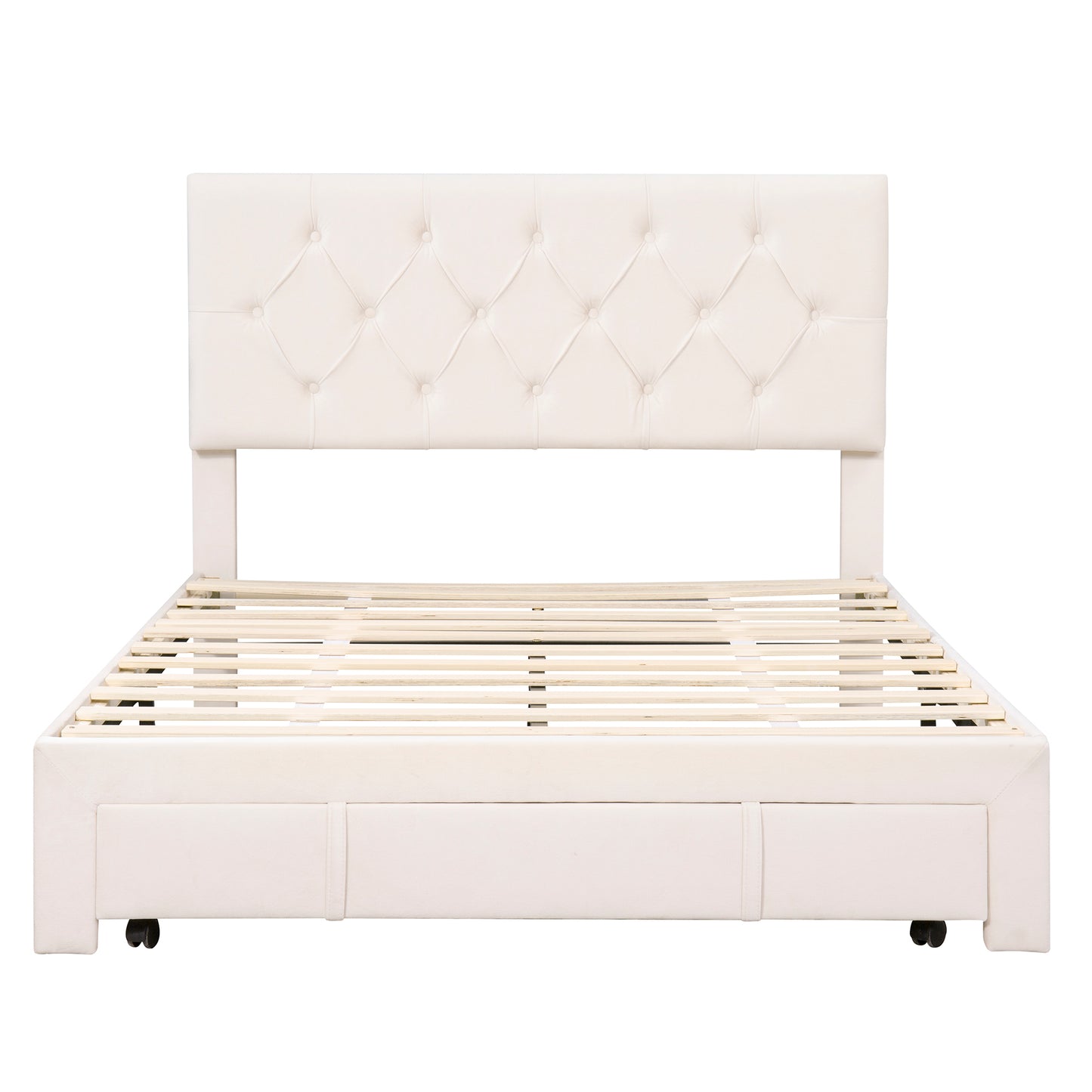 Helena Full Size Velvet Platform Bed Frame - Beige