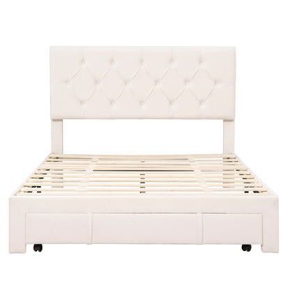 Helena Full Size Velvet Platform Bed Frame - Beige