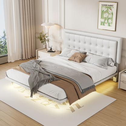 Omi Queen Floating Bed Frame w Motion Activated Night Lights -White