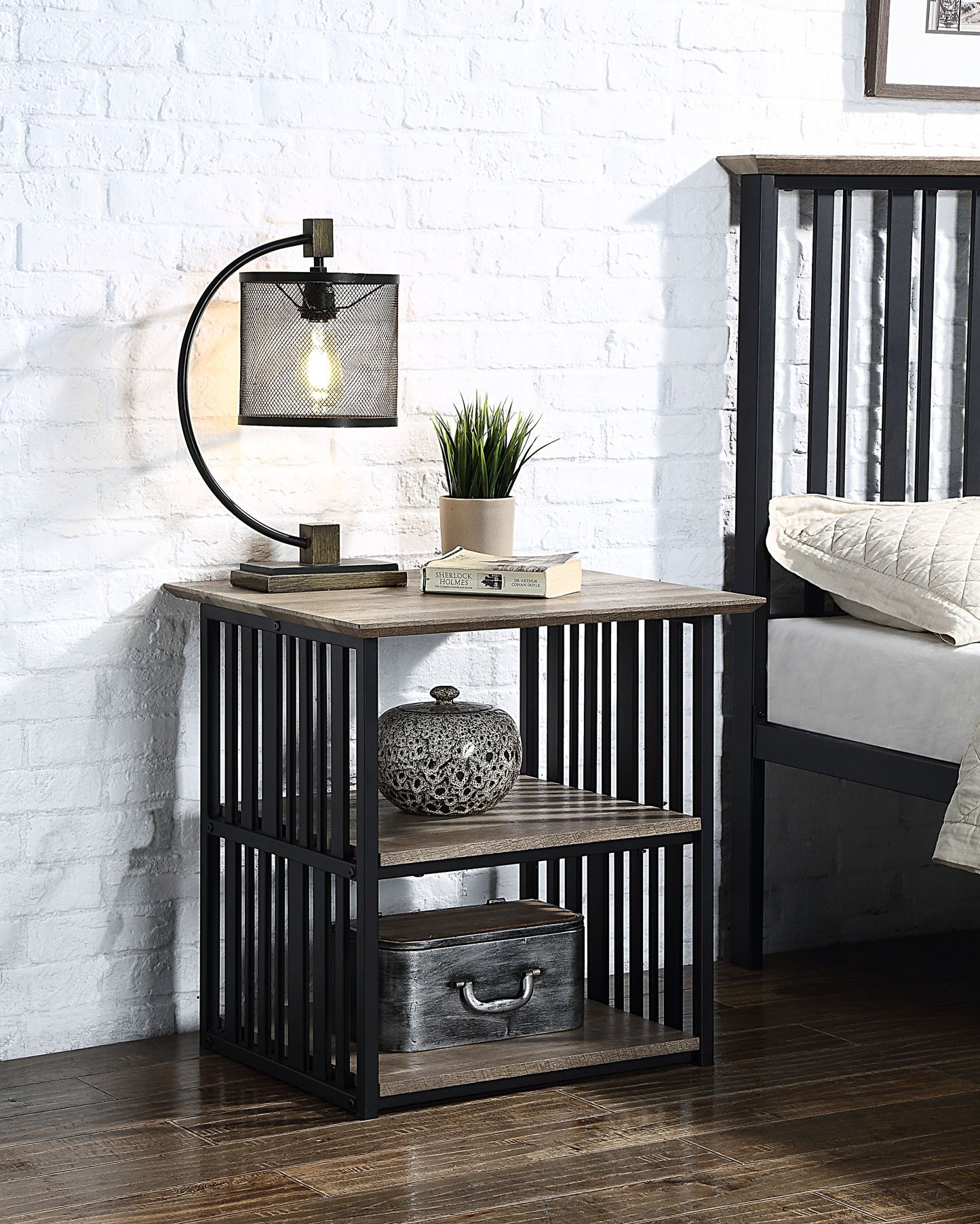 Zudora Antique Nightstand Oak & Black