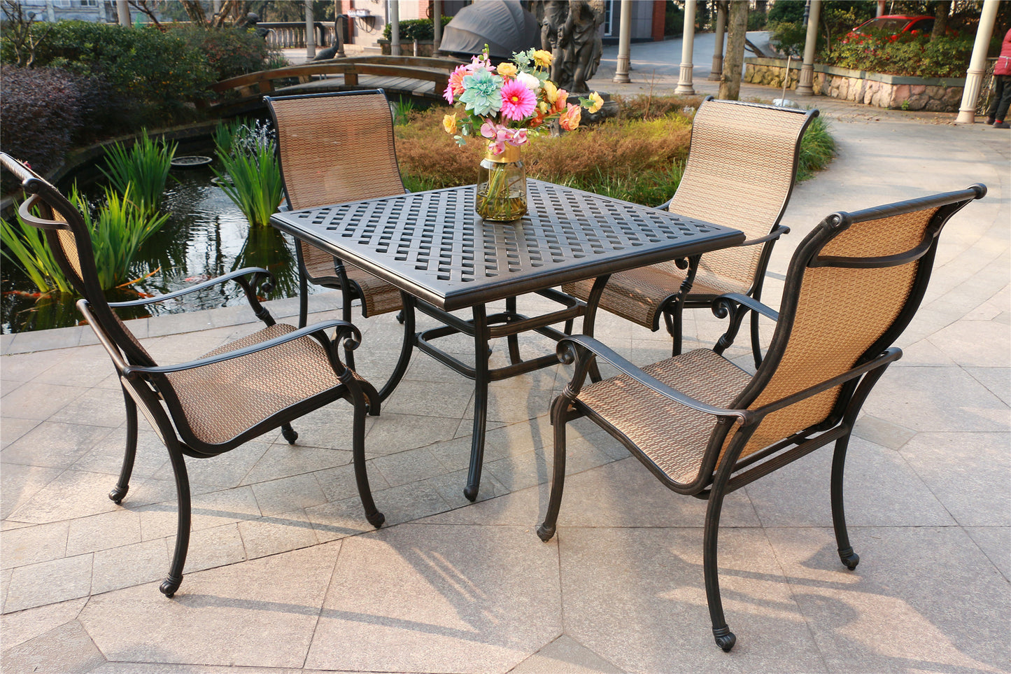 Theo 5 Pc 43.19" Round Outdoor Dining Set - Brown