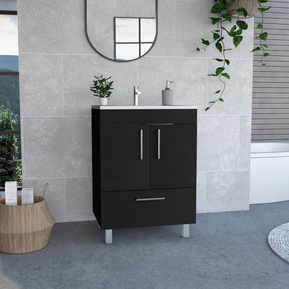 2-Door Rectangle Single Bathroom Vanity - Black