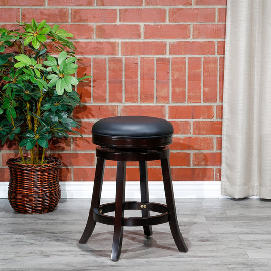 Viva Counter Stool, Espresso Finish, Black Leather Seat