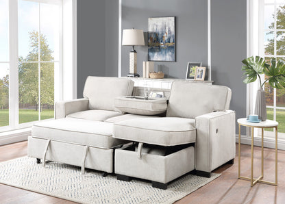 Estelle Fabric Reversible Sleeper Sectional with Drop-Down Table - Beige