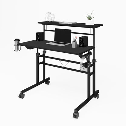 Tech Flex Adjustable Writing Desk with Shelf - Black