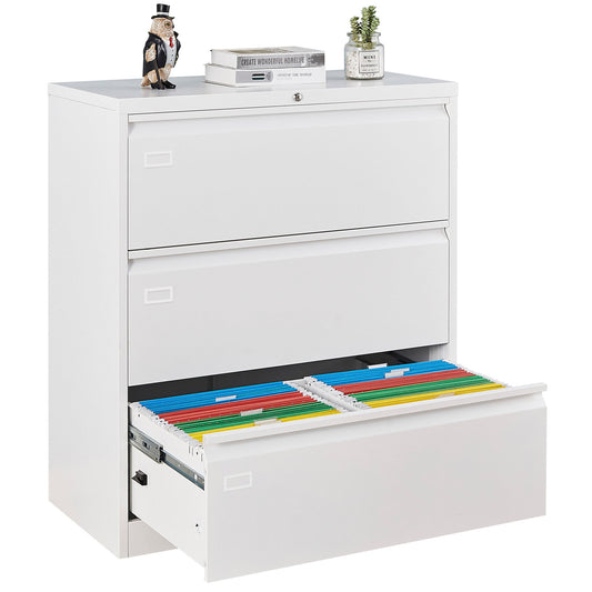 Steel 3 Drawer Lateral Filing Cabinet - White