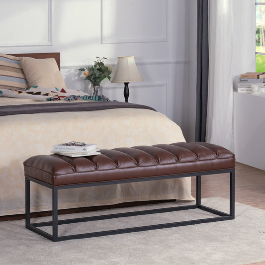 Metal Base Upholstered Bench - Dark Brown