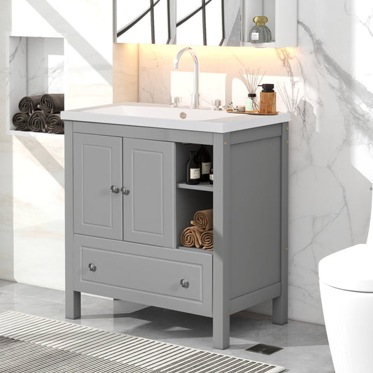 Wooden Bathroom Vanity with Ceramic Sink - Gray