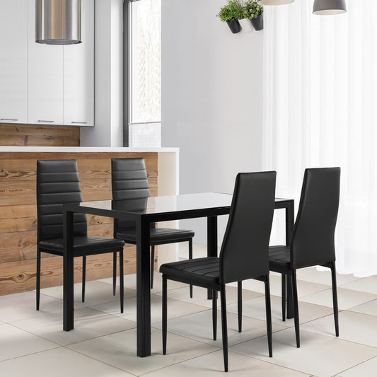 Edge 5pc Dining Set Tempered Glass Table 4x Side Chairs - Black