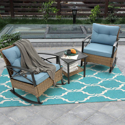 Stearns 3 Pc Rocking Rattan Set - Blue