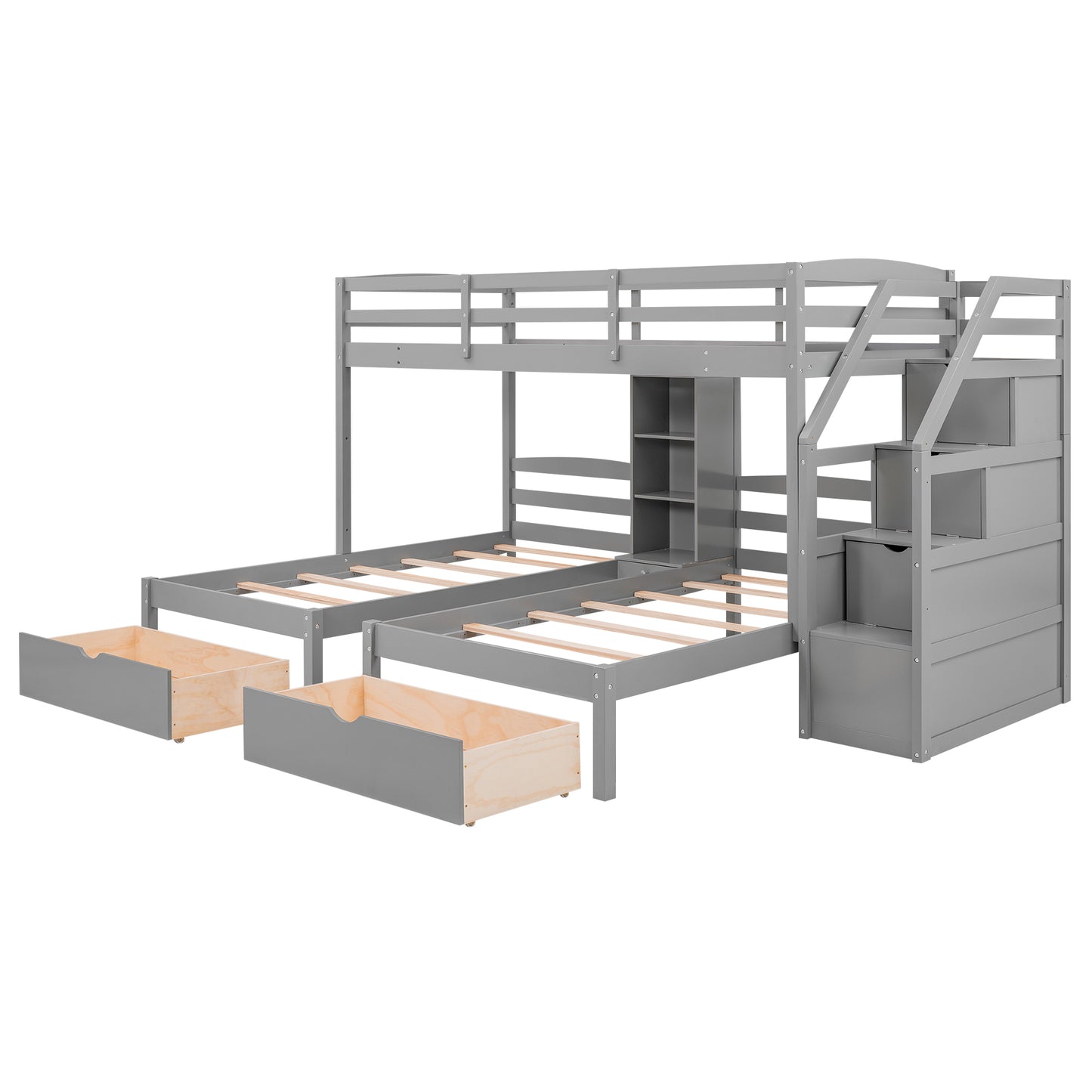 Family Set  Bunk Bed with Storage and Shelves