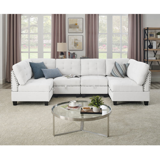 Molly Modular Sectional Sofa Four Single Chair and Two Corner - Ivory