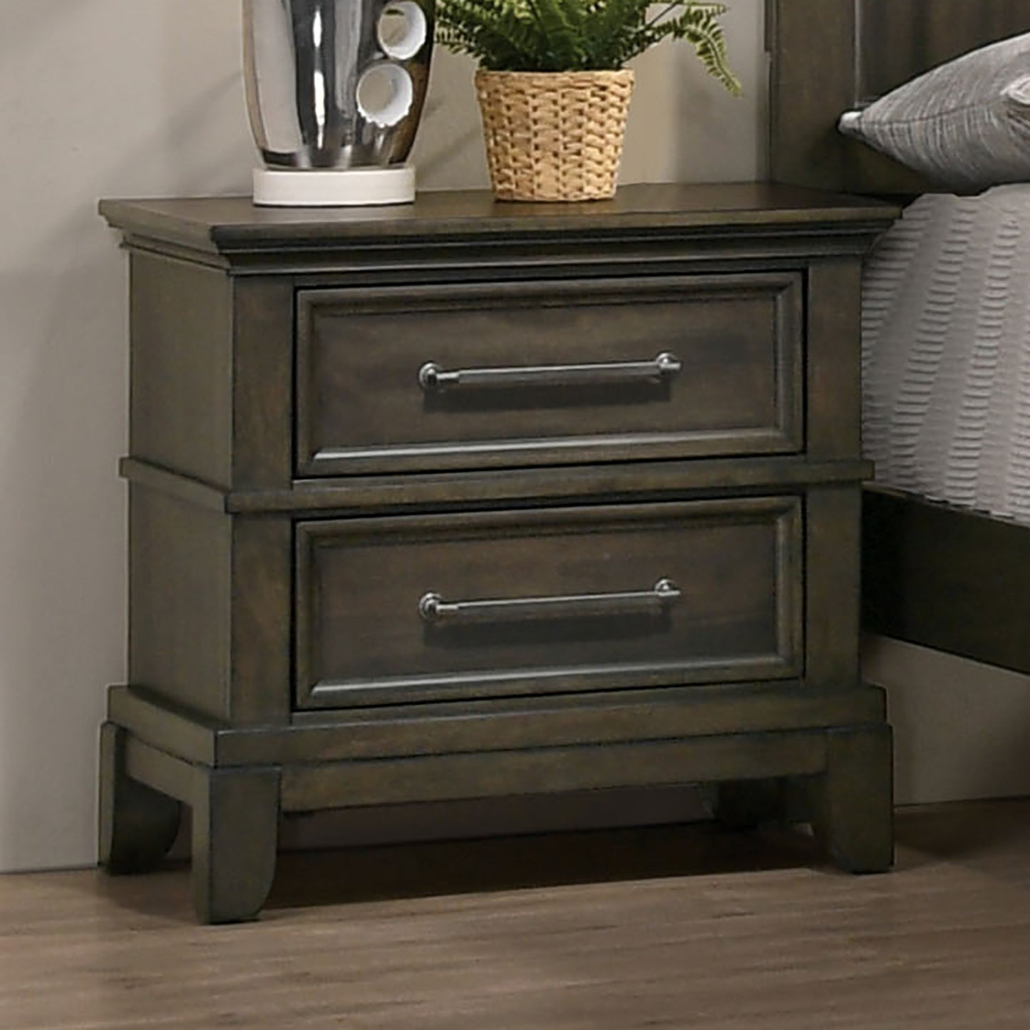 Nax  Solid Wood Nightstand - Gray