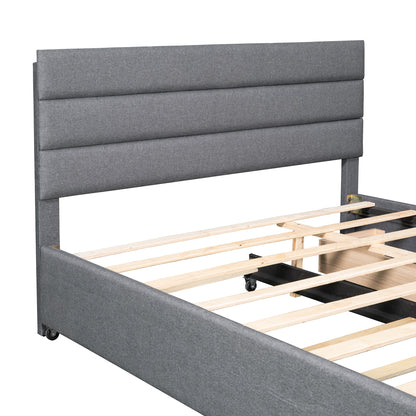 Eira Queen Size Upholstered Platform Bed with Trundle - Grey