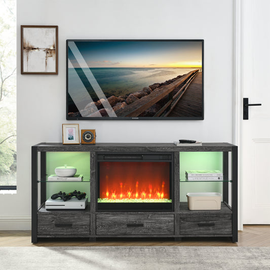 Electric Fireplace MediaTV Stand with Colorful LED Lights - Oak
