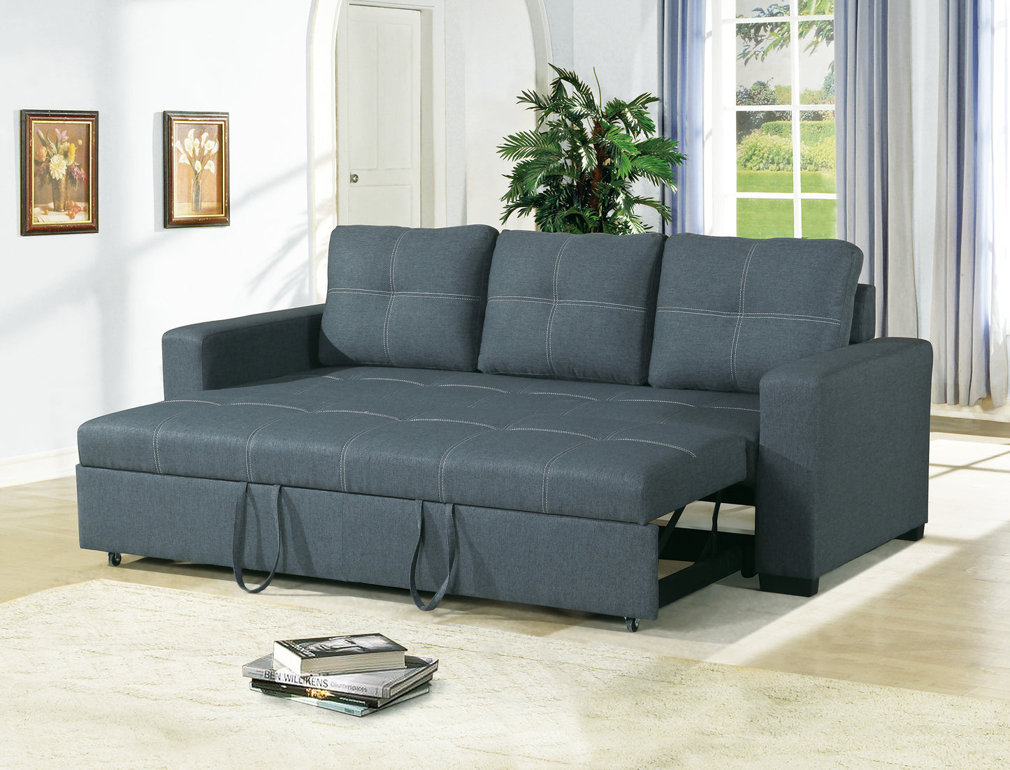 Viera Sofa w Pull out Bed Convertible - Blue+Grey